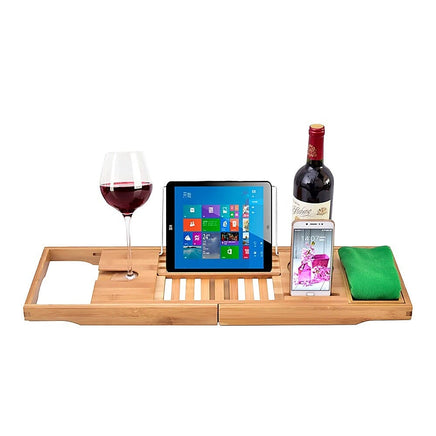 Bathroom Bamboo Bath Caddy Wine Glass Holder Table Tray Bathtub Rack Soap Shelf Home & Garden Kings Warehouse 