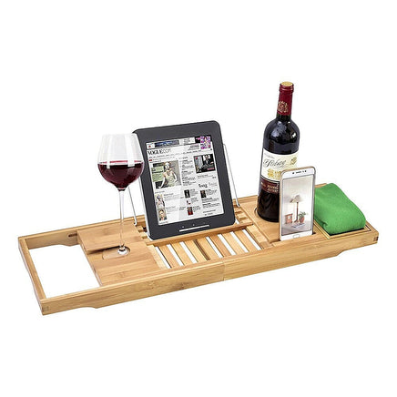 Bathroom Bamboo Bath Caddy Wine Glass Holder Table Tray Bathtub Rack Soap Shelf Home & Garden Kings Warehouse 