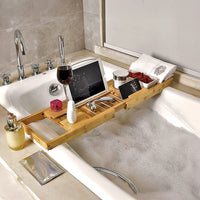 Bathroom Bamboo Bath Caddy Wine Glass Holder Table Tray Bathtub Rack Soap Shelf Home & Garden Kings Warehouse 