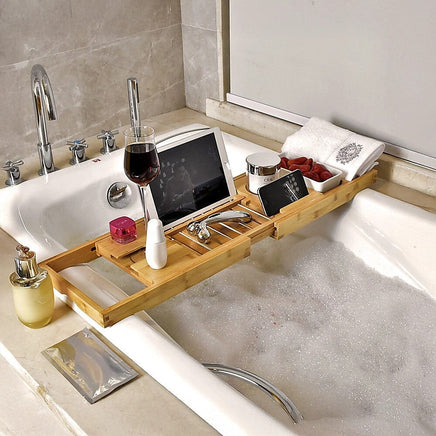 Bathroom Bamboo Bath Caddy Wine Glass Holder Table Tray Bathtub Rack Soap Shelf Home & Garden Kings Warehouse 