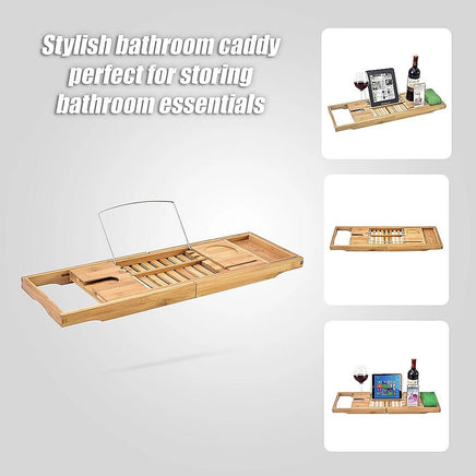 Bathroom Bamboo Bath Caddy Wine Glass Holder Table Tray Bathtub Rack Soap Shelf Home & Garden Kings Warehouse 