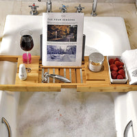 Bathroom Bamboo Bath Caddy Wine Glass Holder Table Tray Bathtub Rack Soap Shelf Home & Garden Kings Warehouse 