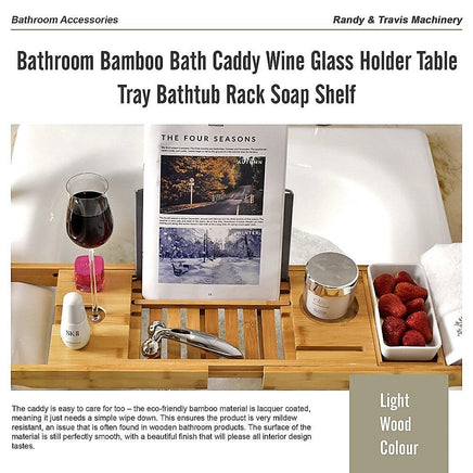 Bathroom Bamboo Bath Caddy Wine Glass Holder Table Tray Bathtub Rack Soap Shelf Home & Garden Kings Warehouse 