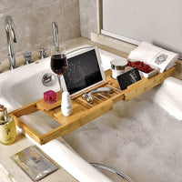 Bathroom Bamboo Bath Caddy Wine Glass Holder Table Tray Bathtub Rack Soap Shelf Kings Warehouse 