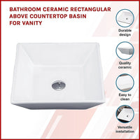 Bathroom Ceramic Rectangular Above Countertop Basin for Vanity Kings Warehouse 