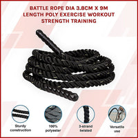 Battle Rope Dia 3.8cm x 9M length Poly Exercise Workout Strength Training Sports & Fitness Kings Warehouse 