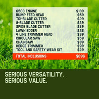 BAUMR-AG 65cc 9in1 Long Reach Garden Multi-tool, Pole Saw, Hedge & Line Trimmer, Brush Cutter, 12" Tree Trimming Pruning Chainsaw Bar, 2 Extension Shafts Tools Kings Warehouse 