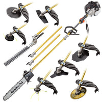 BAUMR-AG 65cc 9in1 Long Reach Garden Multi-tool, Pole Saw, Hedge & Line Trimmer, Brush Cutter, 12" Tree Trimming Pruning Chainsaw Bar, 2 Extension Shafts Tools Kings Warehouse 
