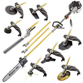 BAUMR-AG 65cc 9in1 Long Reach Garden Multi-tool, Pole Saw, Hedge & Line Trimmer, Brush Cutter, 12" Tree Trimming Pruning Chainsaw Bar, 2 Extension Shafts Tools Kings Warehouse 