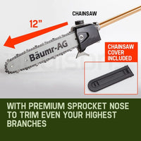 BAUMR-AG 65cc 9in1 Long Reach Garden Multi-tool, Pole Saw, Hedge & Line Trimmer, Brush Cutter, 12" Tree Trimming Pruning Chainsaw Bar, 2 Extension Shafts Tools Kings Warehouse 