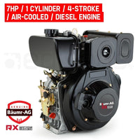 Baumr-AG 7HP DIESEL Stationary Engine 4 Stroke OHV Horizontal Shaft Motor Tools Kings Warehouse 
