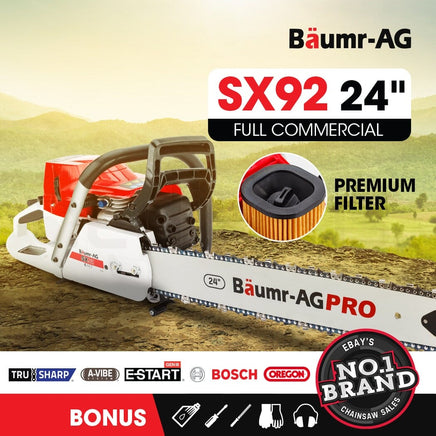 BAUMR-AG Petrol Commercial Chainsaw 24 Bar E-Start Chain Saw Top Handle Pruning Tools Kings Warehouse 