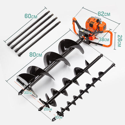 Baumr-AG Post Hole Digger 88CC Posthole Earth Auger Fence Borer Petrol Drill Bit Tools Kings Warehouse 