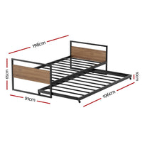Bed Frame 2x Single Size Metal Trundle Daybed DEAN Furniture Kings Warehouse 