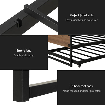 Bed Frame 2x Single Size Metal Trundle Daybed DEAN Furniture Kings Warehouse 