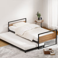 Bed Frame 2x Single Size Metal Trundle Daybed DEAN Furniture Kings Warehouse 