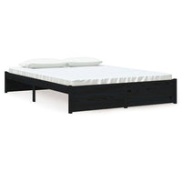 Bed Frame Black Solid Wood 153x203 cm Queen Size Kings Warehouse 