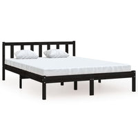 Bed Frame Black Solid Wood Pine 153x203 cm Queen Size bedroom furniture Kings Warehouse 