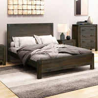 Bed Frame Double Size in Solid Wood Veneered Acacia Bedroom Timber Slat in Chocolate Furniture Kings Warehouse 