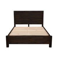 Bed Frame Double Size in Solid Wood Veneered Acacia Bedroom Timber Slat in Chocolate Furniture Kings Warehouse 