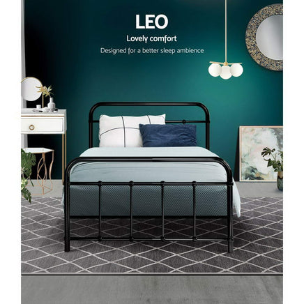 Bed Frame Metal Bed Frame LEO - Single (Black) Furniture Kings Warehouse 