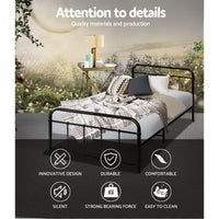 Bed Frame Metal Bed Frame LEO - Single (Black) Furniture Kings Warehouse 