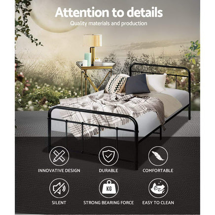 Bed Frame Metal Bed Frame LEO - Single (Black) Furniture Kings Warehouse 