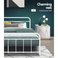 Bed Frame Metal Frames LEO - Queen (White) Furniture Kings Warehouse 