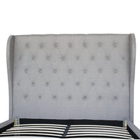 Bed Frame Queen Size in Grey Fabric Upholstered French Provincial High Bedhead Furniture Kings Warehouse 