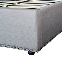 Bed Frame Queen Size in Grey Fabric Upholstered French Provincial High Bedhead Furniture Kings Warehouse 