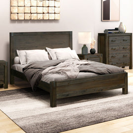 Bed Frame Queen Size in Solid Wood Veneered Acacia Bedroom Timber Slat in Chocolate Furniture Kings Warehouse 