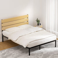 Bed Frame Queen Size Metal Base Mattress Platform Foundation Black PAULA Furniture Kings Warehouse 