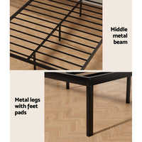 Bed Frame Queen Size Metal Base Mattress Platform Foundation Black PAULA Furniture Kings Warehouse 