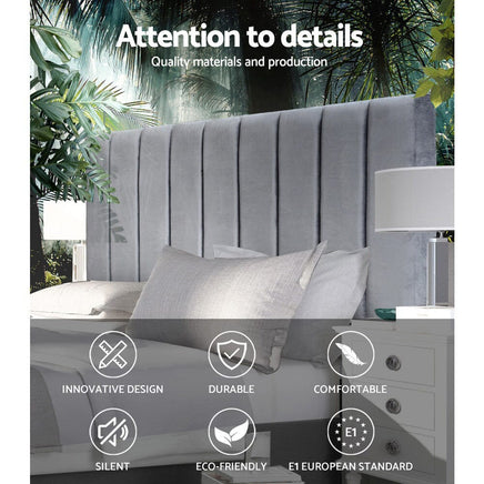 Bed Head Headboard King Velvet - VELA Grey Furniture Kings Warehouse 