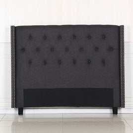Bed Head Queen Charcoal Headboard Upholstery Fabric Studded Buttons Furniture Kings Warehouse 