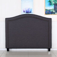 Bed Head Queen Size Charcoal Headboard with Curved Design Upholstery Linen Fabric Furniture Kings Warehouse 