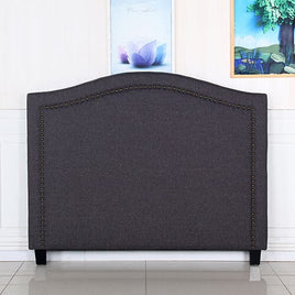 Bed Head Queen Size Charcoal Headboard with Curved Design Upholstery Linen Fabric Furniture Kings Warehouse 