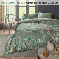 Bedding House Blossoming Green Cotton Sateen Quilt Cover Set Queen Home & Garden Kings Warehouse 