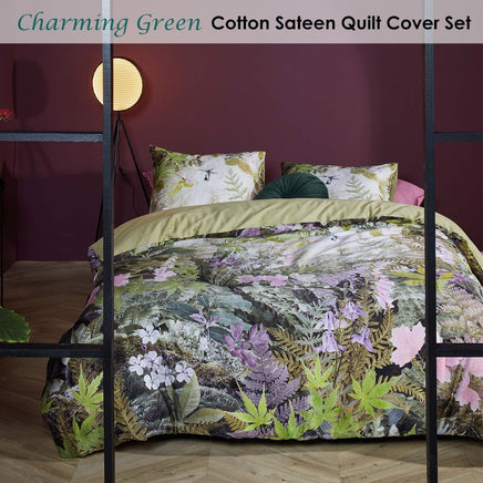 Bedding House Charming Green Cotton Sateen Quilt Cover Set Queen Home & Garden Kings Warehouse 