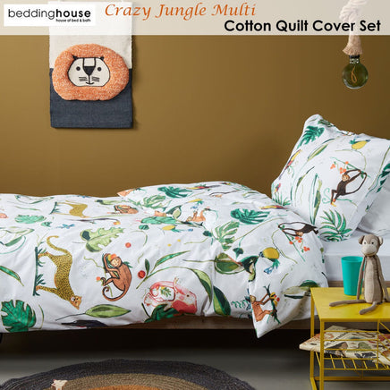 Bedding House Crazy Jungle Multi Cotton Quilt Cover Set Single Home & Garden Kings Warehouse 