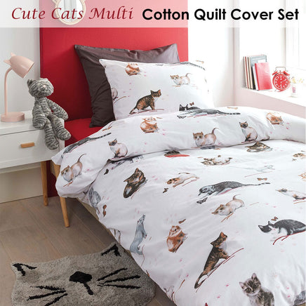 Bedding House Cute Cats Cotton Quilt Cover Set Single Home & Garden Kings Warehouse 