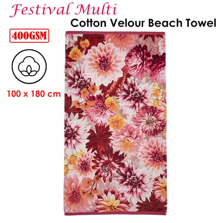 Bedding House Festival Multi Cotton Velour Beach Towel Home & Garden Kings Warehouse 