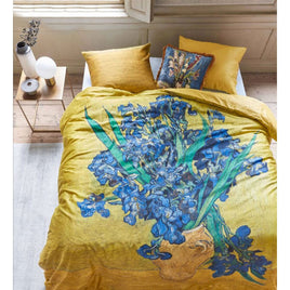 Bedding House Irises Yellow Cotton Sateen Quilt Cover Set Queen Home & Garden Kings Warehouse 