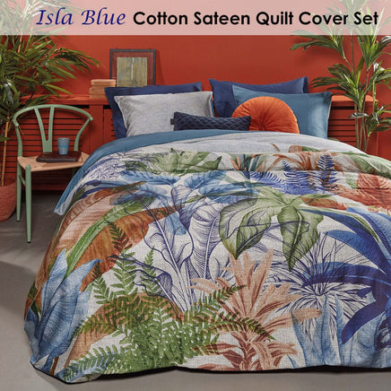 Bedding House Isla Blue Cotton Sateen Quilt Cover Set King Home & Garden Kings Warehouse 