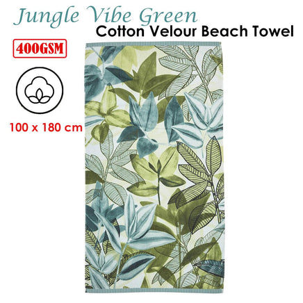 Bedding House Jungle Vibe Green Cotton Velour Beach Towel Home & Garden Kings Warehouse 