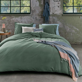 Bedding House Organic Cotton Basic Green Quilt Cover Set King Home & Garden Kings Warehouse