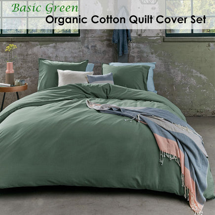Bedding House Organic Cotton Basic Green Quilt Cover Set King Home & Garden Kings Warehouse 