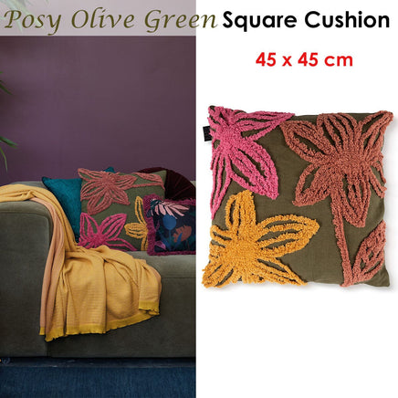 Bedding House Posy Olive Green Filled Square Cushion Home & Garden Kings Warehouse 