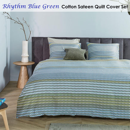 Bedding House Rhythm Blue Green Cotton Sateen Quilt Cover Set Queen Home & Garden Kings Warehouse 