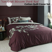 Bedding House Van Gogh Blossom Dark Red Cotton Quilt Cover Set Queen Home & Garden Kings Warehouse 